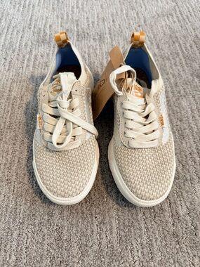 Vans Cream Knit Low-Top Sneakers with Orange Accents